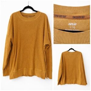 🌭 Aerie Mustard Sherpa Fleece Pullover – Size L